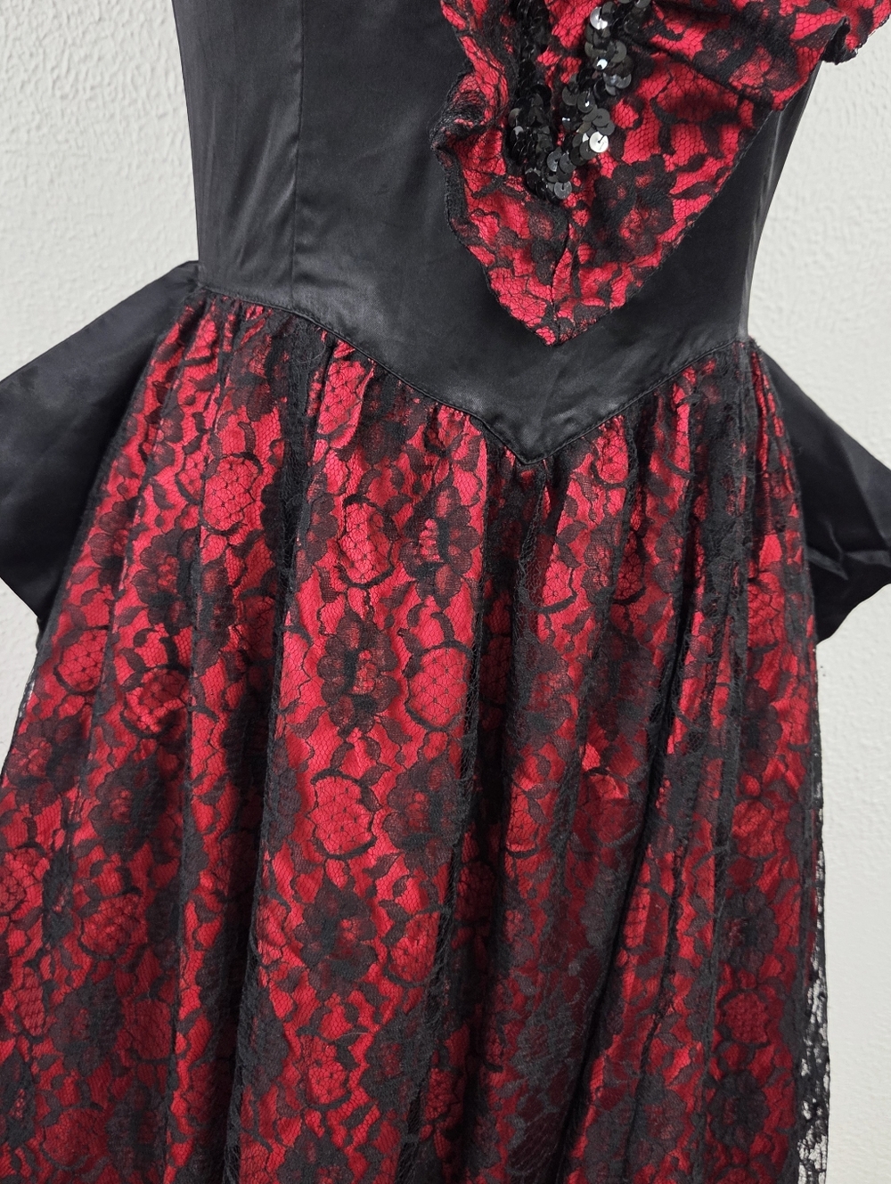Vintage 80s Jessica McClintock Gunne Sax prom dress red black goth vamp size 9 - Picture 5 of 7